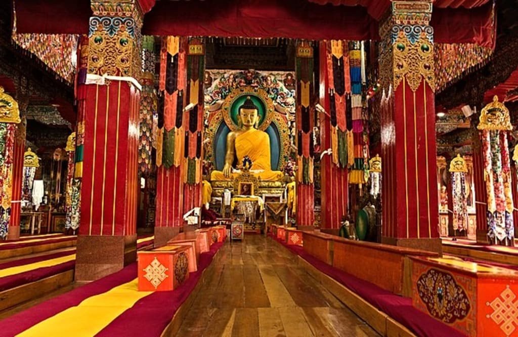 Tawang Monastery in Arunachal Pradesh surrounded by the Himalayan mountains
